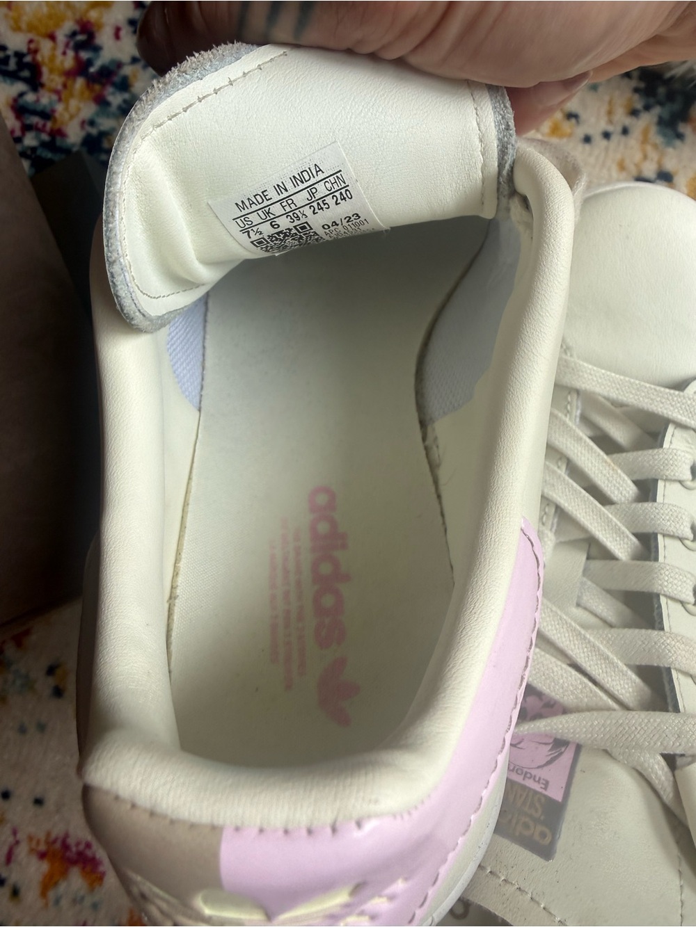 adidas Stan Smith womens Sneakers in Cream with Pink Heel Tabs - Picture 7 of 11